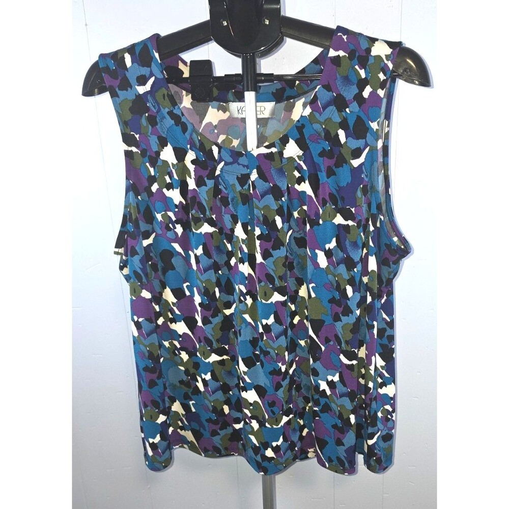 Kasper Blue Purple Blouse Sleeveless Career Casual Size XL Excellent
